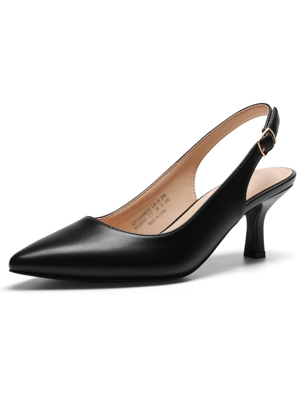 Women's Low Kitten Heels Slingback Black Pointed Closed Toe Sandals Dress Shoes